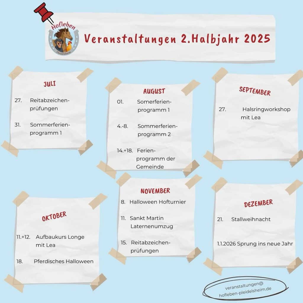 Hofleben - Veranstaltungen 2. Halbjahr 2025