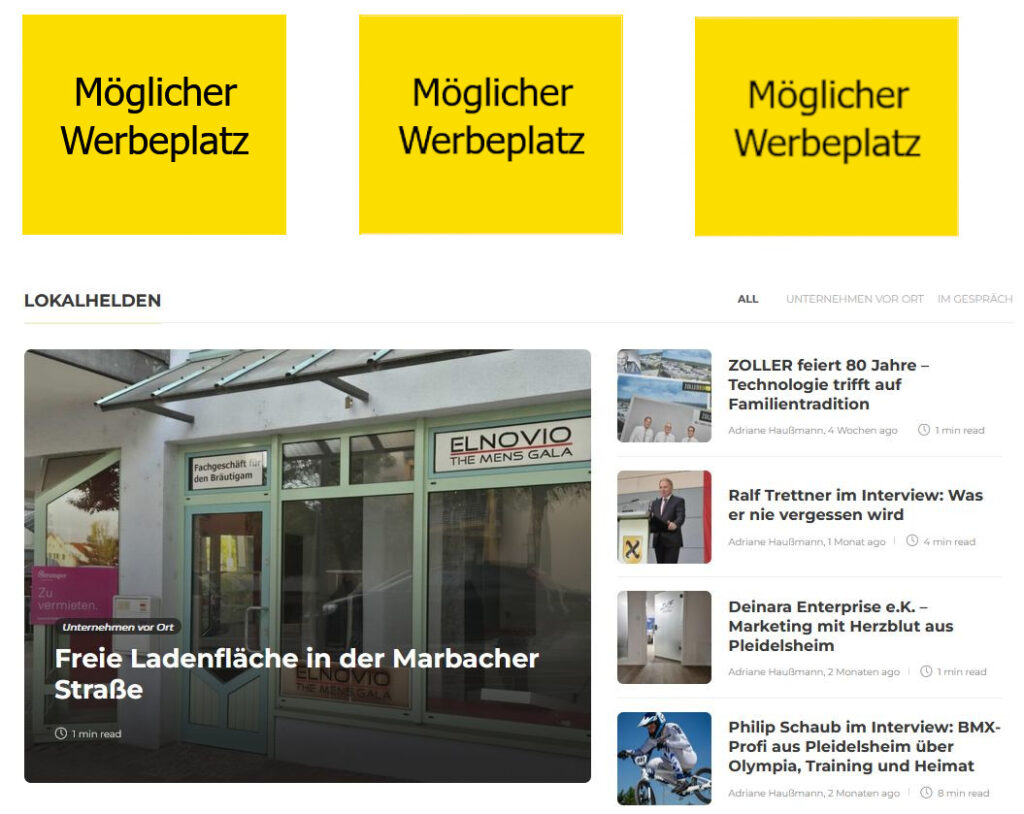 Beispiel Werbeplätze Startseite
